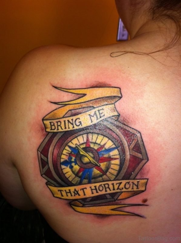 Bring Me That Horizon Compass Tattoo On Back Shoulder