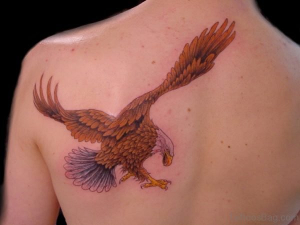 Brown Eagle Tattoo On Back