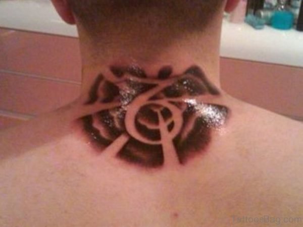 Brown Tribal Tattoo On Neck