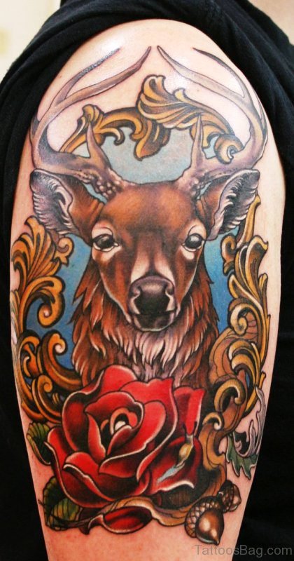 Buck With Rose Tattoo Design
