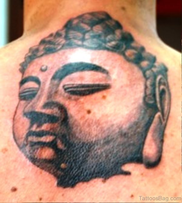 Buddha Face Tattoo On Back
