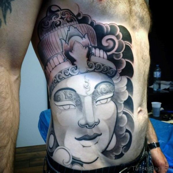 Buddha Portrait Tattoo On Rib