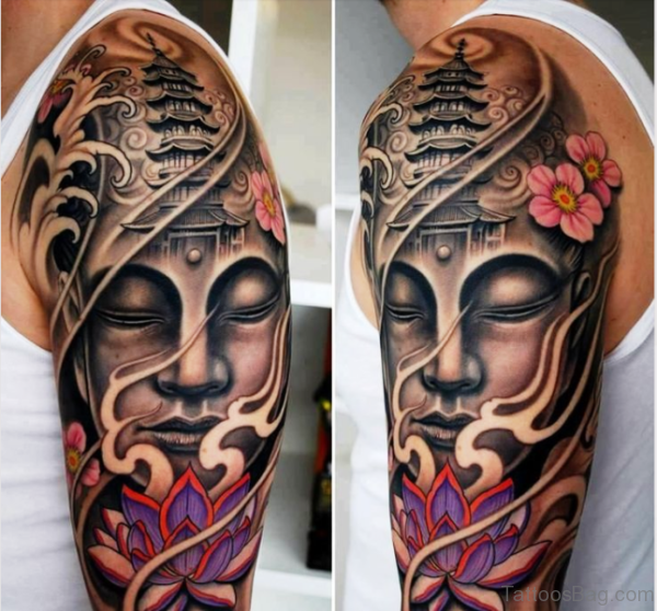 Buddha Tattoo With Flowers