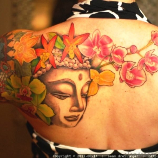 Buddha Tattoo With Flowers Design