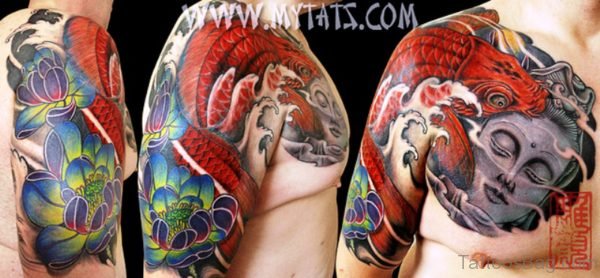 Buddha Tattoo With Koi Fish Design