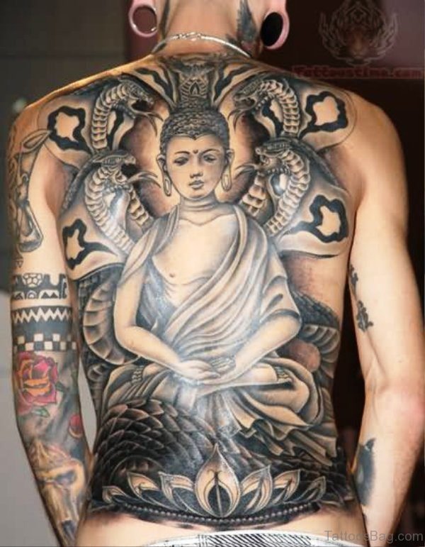 Buddha Tattoo With Snakes Design