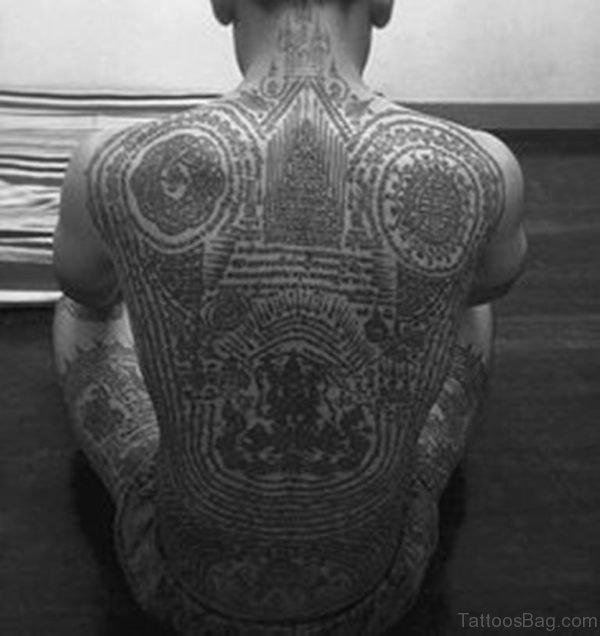 Buddhist Script Tattoo For Back