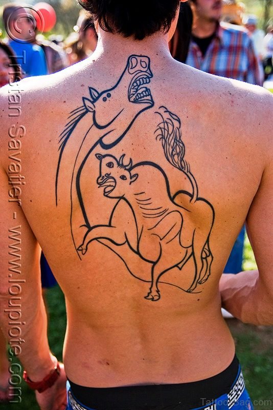 Bull With Horse Tattoo Design