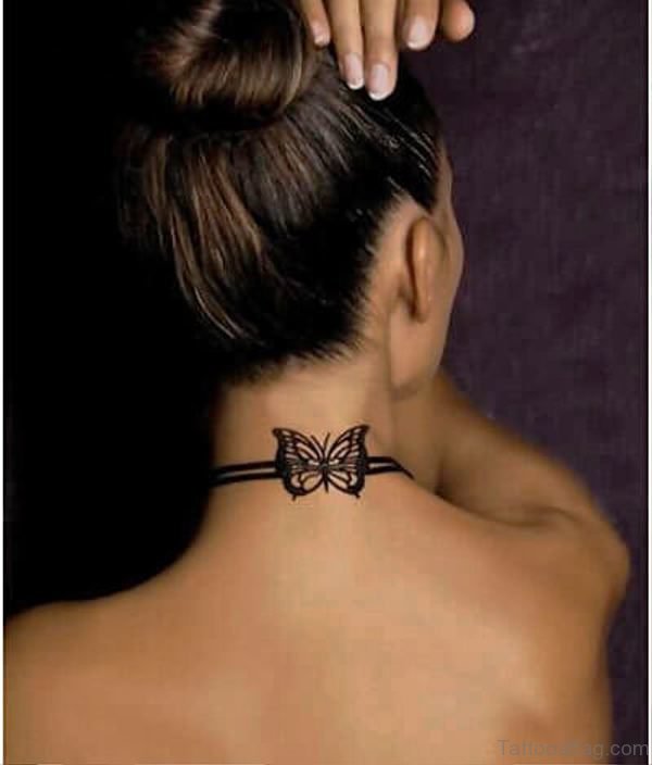 Butterfliy Bow Tattoo On Neck