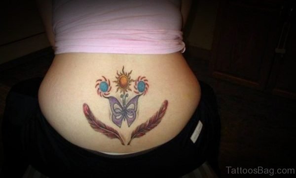 Butterfly And Feather Tattoo