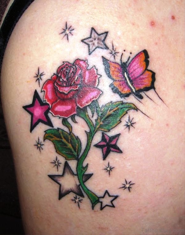 Butterfly And Rose Tattoo