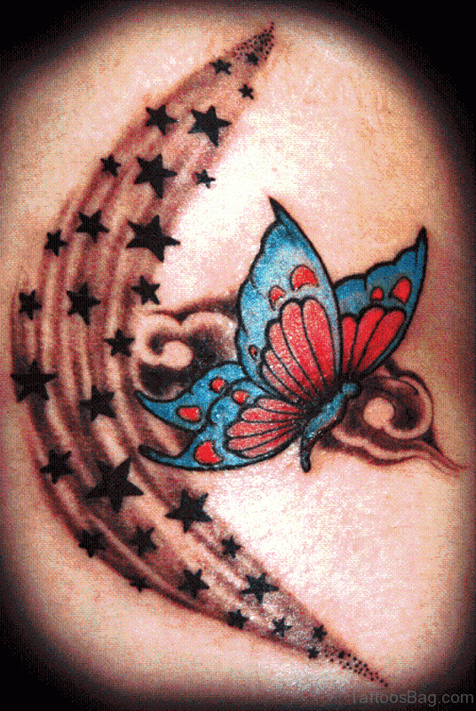 Butterfly And Star Shoulder Tattoo