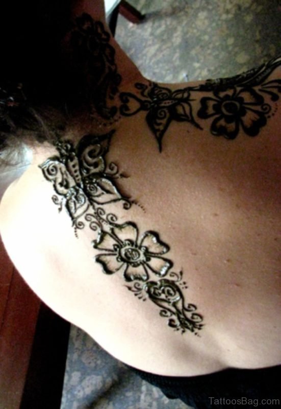 Butterfly Henna Tattoo On Neck