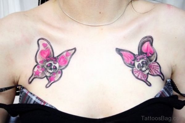 Butterfly Skull Tattoo On Chest