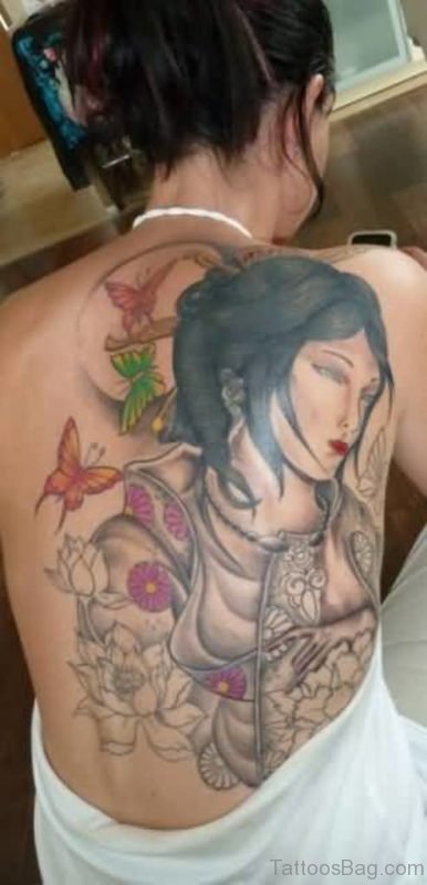 Butterly And Geisha Tattoo 