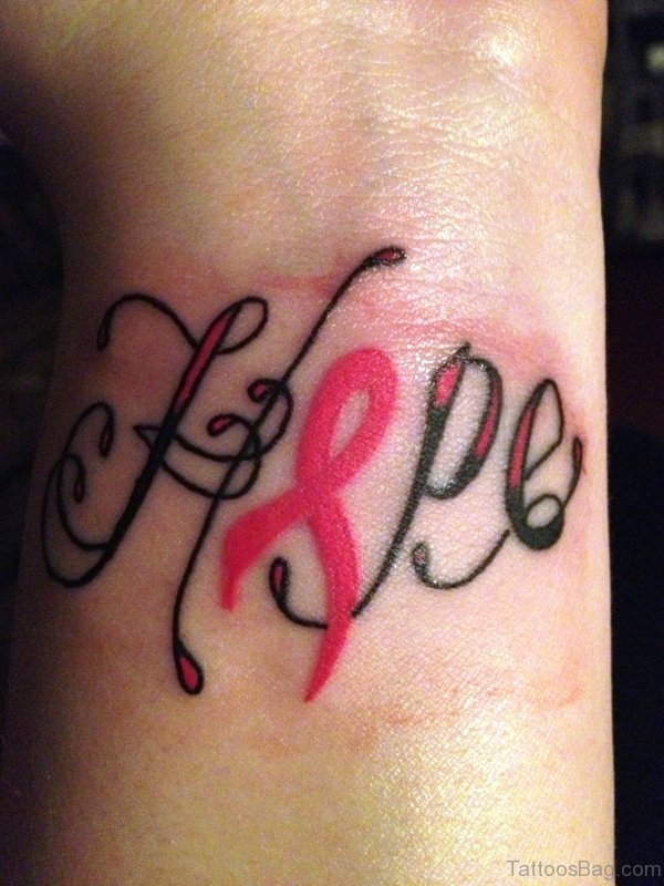 Cancer Symbol Hope Tattoo On Wrsit