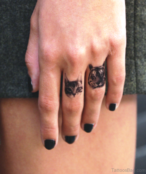 Cat Tattoo On Middle Finger