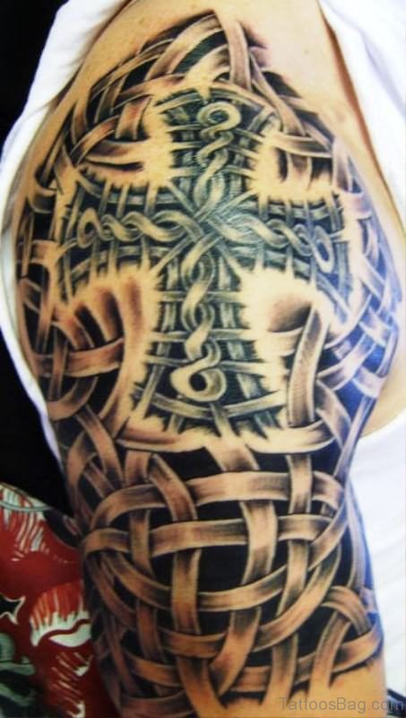 Celtic Cross Tattoo On Left Shoulder 
