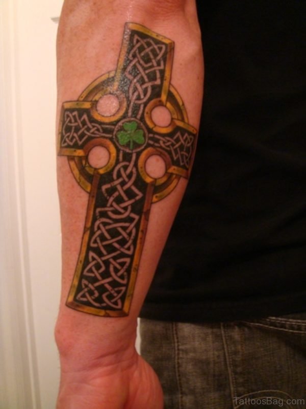 Celtic Cross Tattoo On Lower Arm