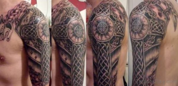 Celtic Cross Tattoo On Shoulder