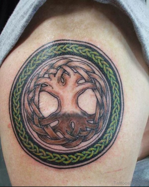 Celtic Tree Of Life Circle Tattoo On Shoulder