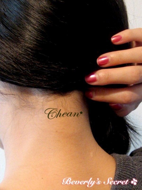 Chean Word Tattoo On Neck Back