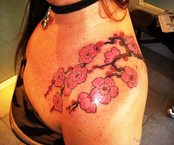 Cherry Blossom Tree Shoulder Tattoo 