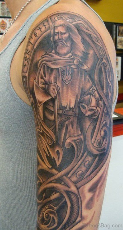 Christ Shoulder Half Sleeves Tattoo Design