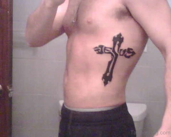 Christian Cross Tattoo On Rib Side