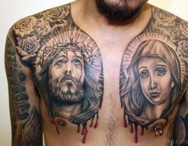 Christian Portrait Tattoos On Chest