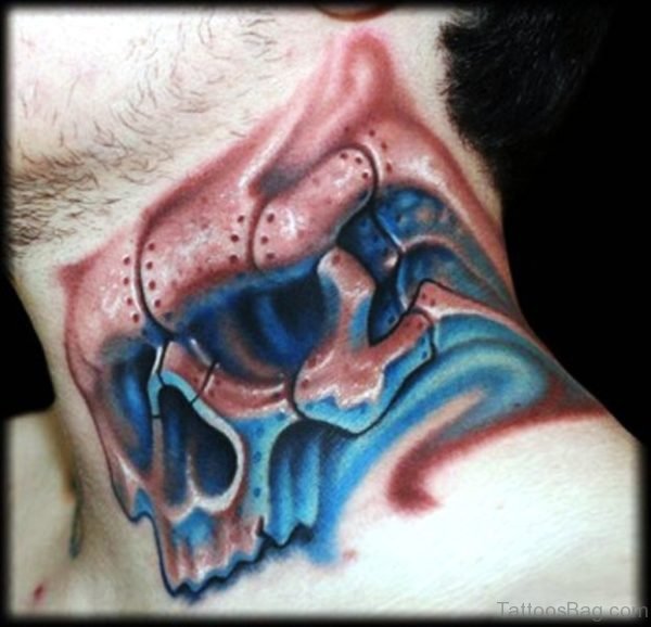 Colorful Skull Tattoo On Neck
