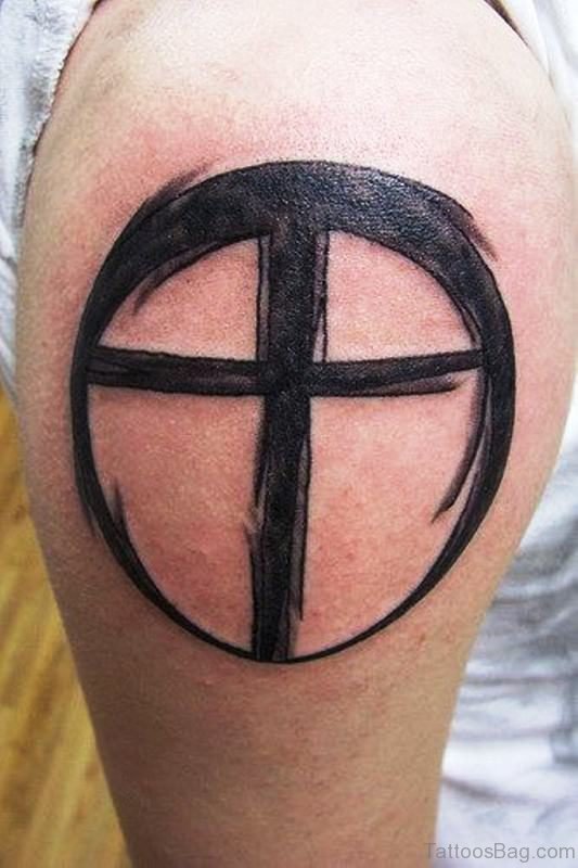 Circular Cross Shoulder Tattoo 