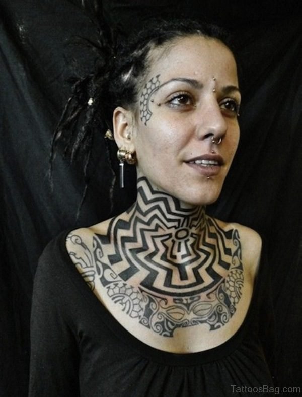 Circular Tribal Tattoo On Neck