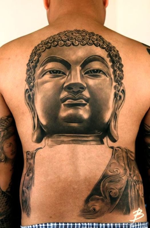 Classic Buddha Tattoo On Back