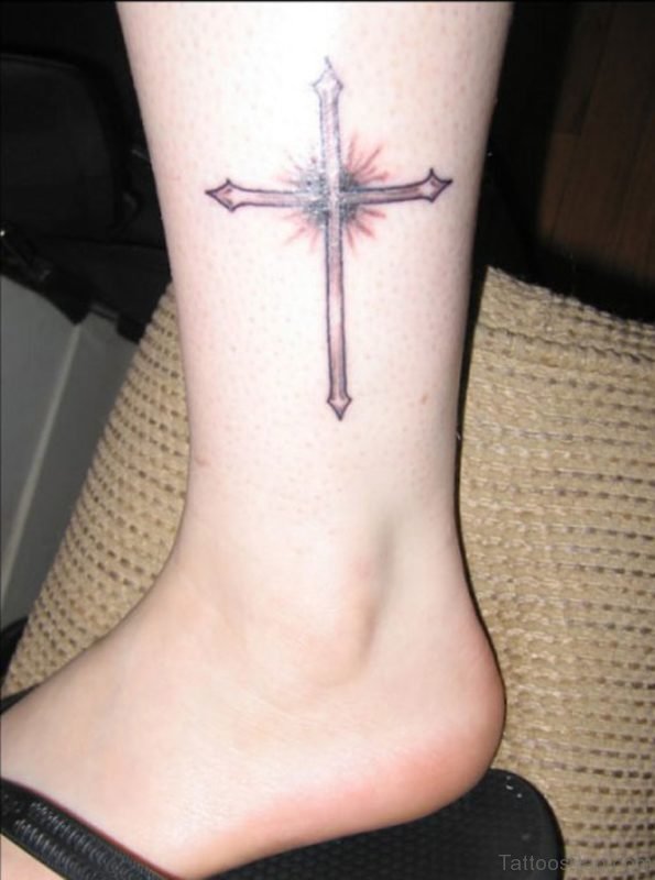 Classic Cross Tattoo On Leg