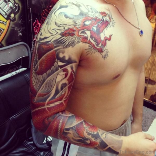 Classic Dragon Tattoo Design On Full Sleeve