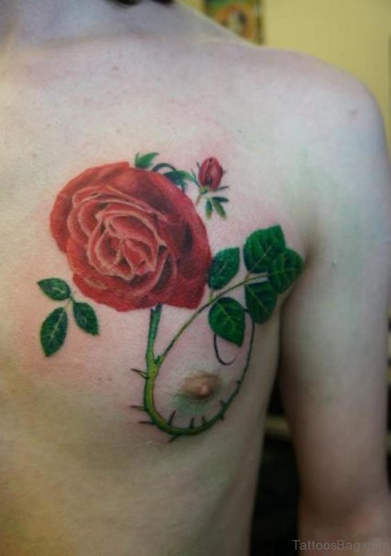 Classic Rose Tattoo Design On Chest