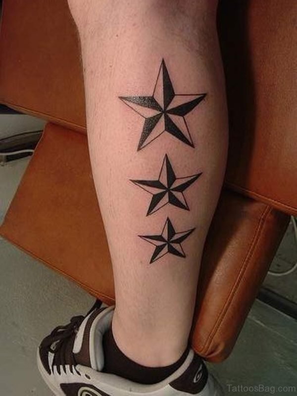 Classic Star Tattoo On Leg
