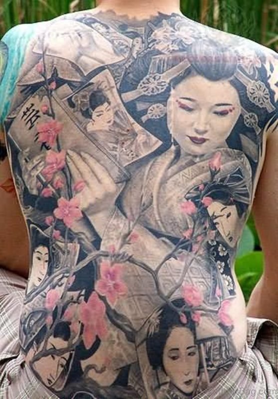 Classy Geisha Tattoo On Full Back