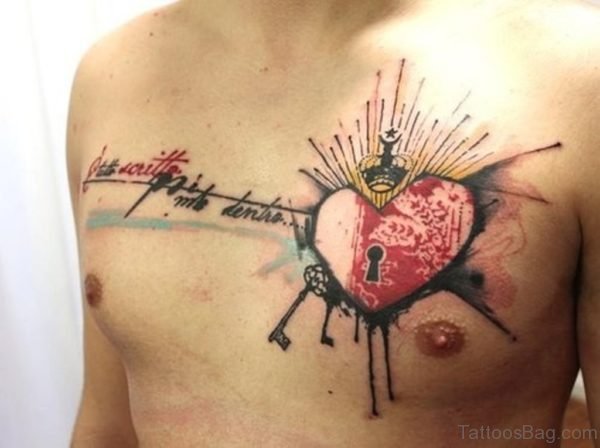 Classy Heart Tattoo On Chest