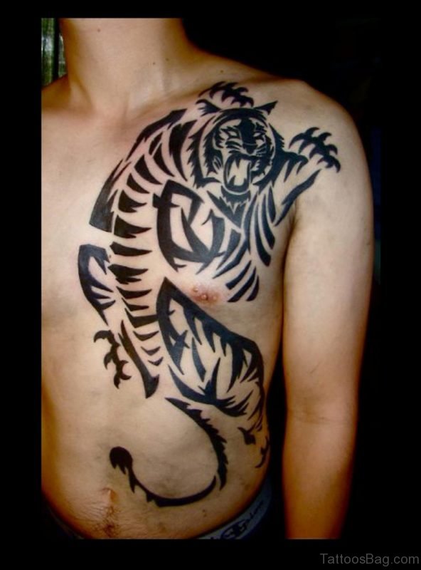 Clean Tribal Animal Tattoo On Chest