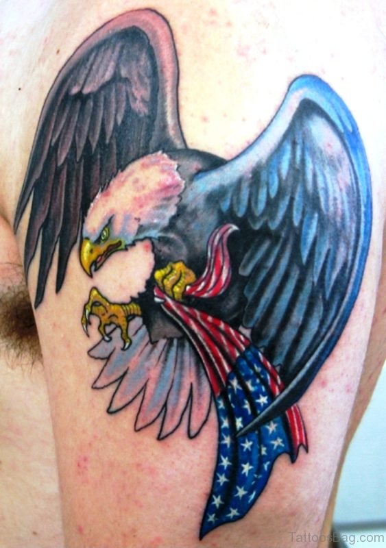 Colorful Eagle Shoulder Tattoo