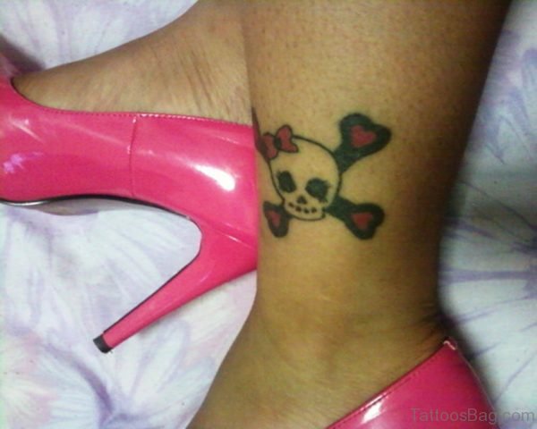 Color Ink Skull Tattoo On Ankle