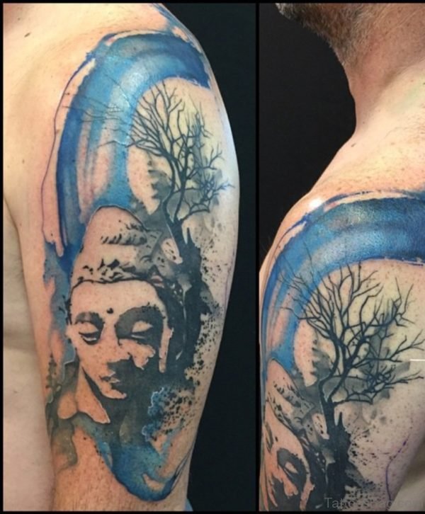 Colored Buddha Tattoo For Shoulder