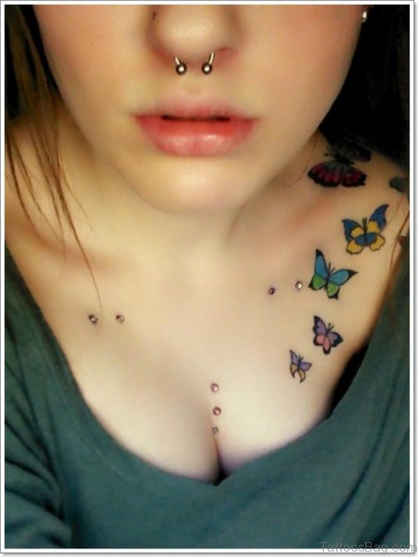 Colored Butterfly Tattoo On Chest