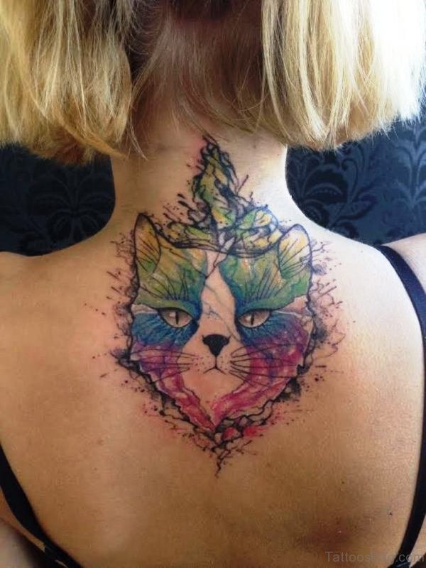 Colored Cat Neck Tattoo