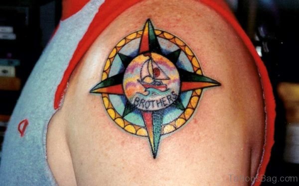 Colored Compass Tattoo For Shoulder