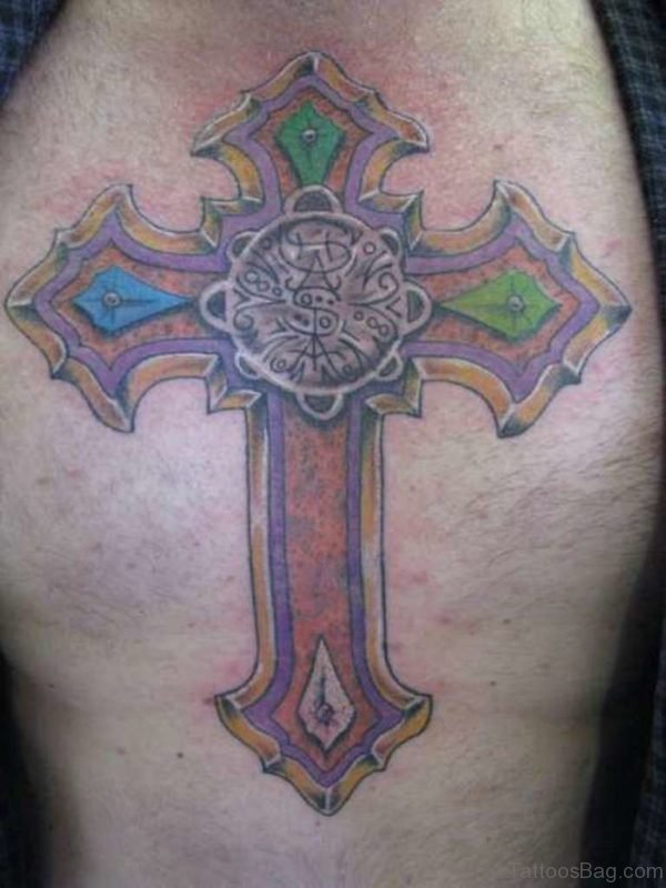 Colored Cross Tattoo 