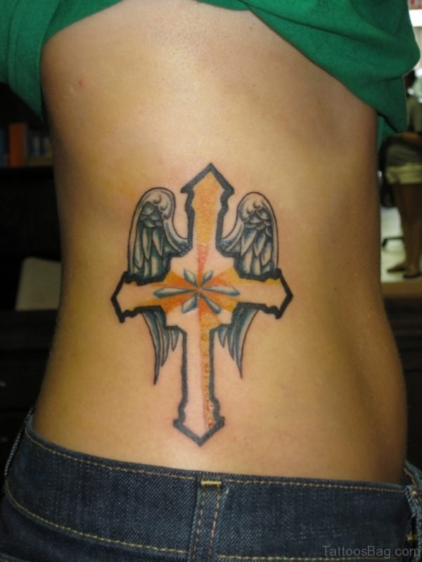 Colored Cross With Wings Tattoo