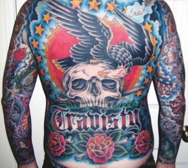 Colored Eagle And Skull Tattoo